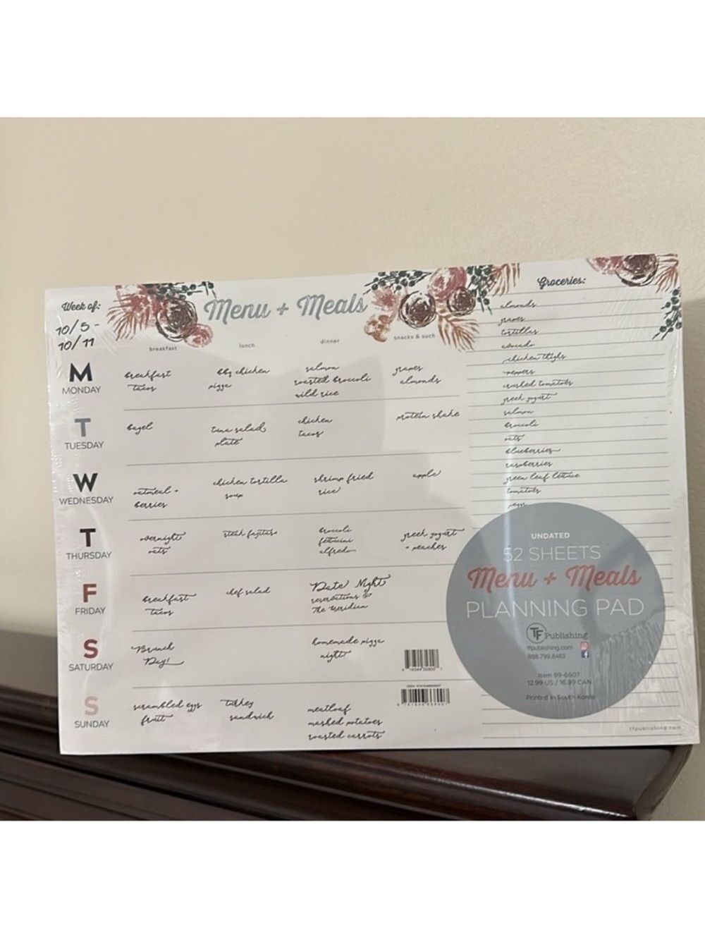 TF 52 Sheets Menu & Meals Calendar Planning Pad